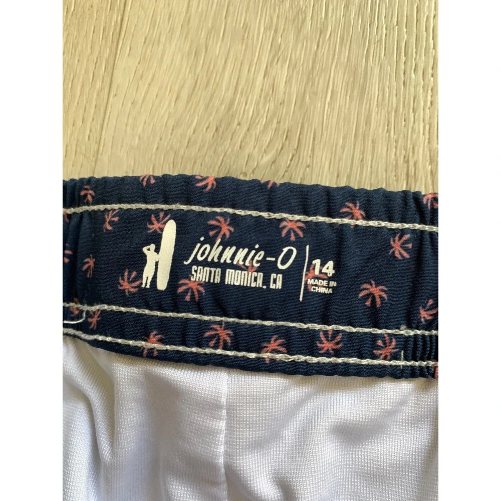 Johnnie-O Boys Navy Blue Pink Palm Tree Print‎ Swim Trunks Board Shorts Size 14